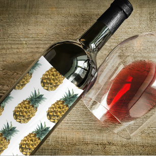 Tropiskt vattenfärgad ananas, sömlös Mönster Vinflaska Etikett