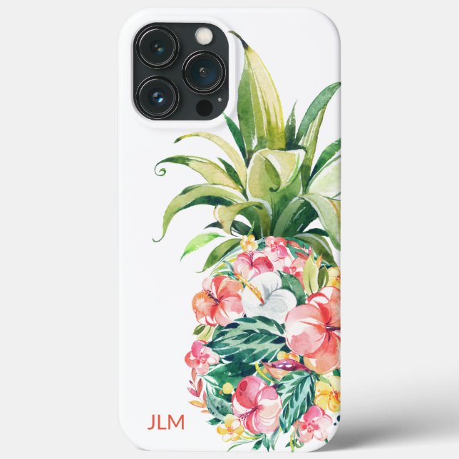 Tropiskt vattenfärgad Blommigt Ananas med initial (Baksida)