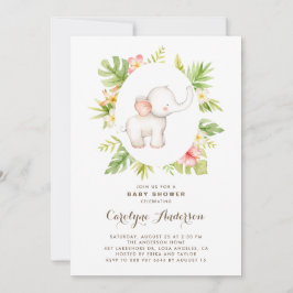 Tropiskt vattenfärgat Elephant Summer Baby Shower Inbjudningar