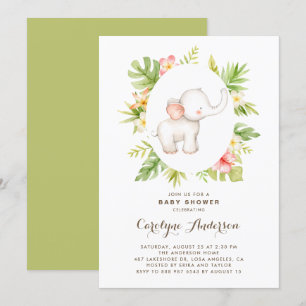 Tropiskt vattenfärgat Elephant Summer Baby Shower Inbjudningar
