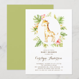Tropiskt vattenfärgat Giraffe Summer Baby Shower Inbjudningar