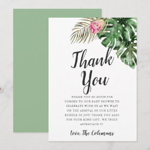 Tropiskt vattenfärgat Greenery Baby Shower Tack Kort