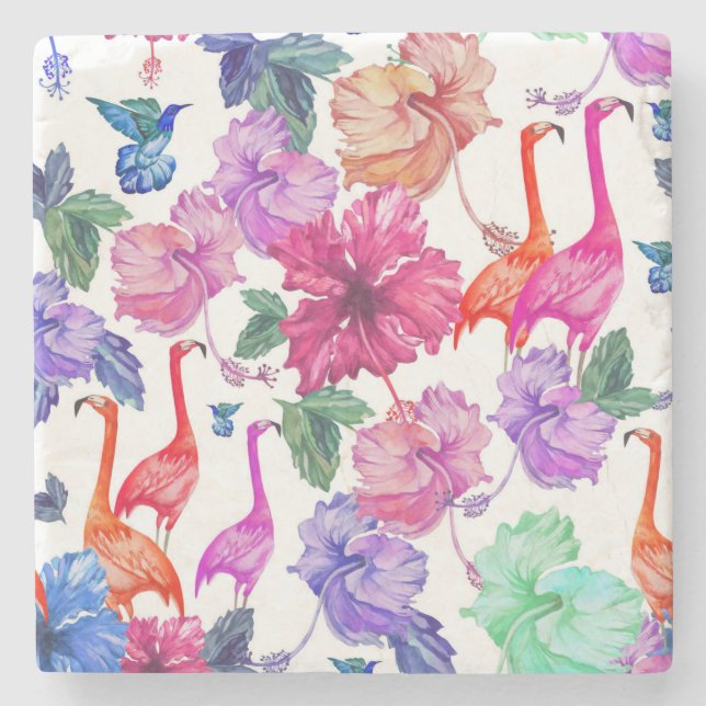 Tropiskt vattenfärgmönster underlägg sten (Framsidan)