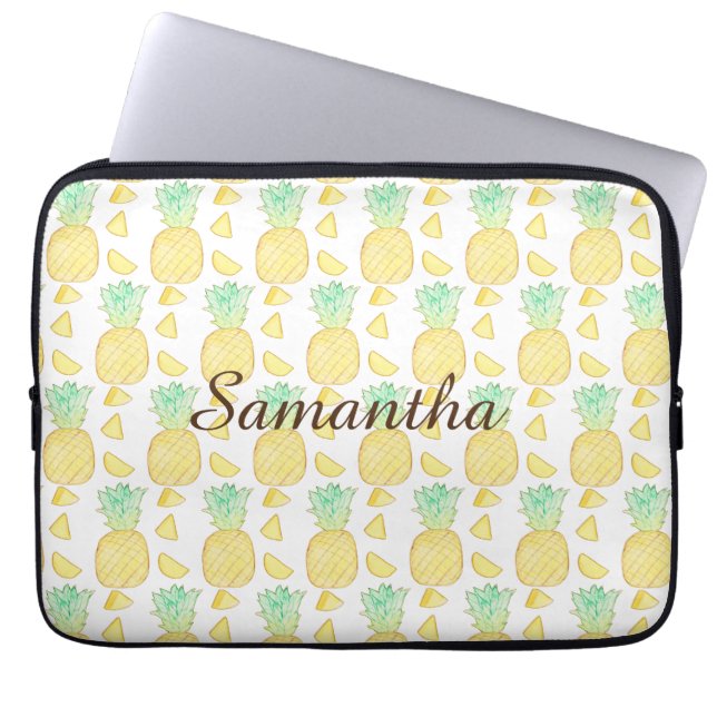 Tropiskt vattenfärgsananas laptop fodral (Framsidan)