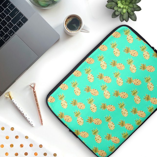 Tropiskt vattenfärgsananas Mönster Laptop Sleeve (Pineapple Pattern Laptop Sleeve (with custom background colour))