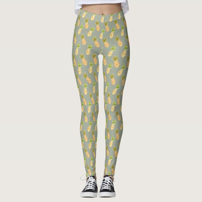Tropiskt vattenfärgsananas Mönster Leggings (Framsida)