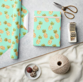 Tropiskt vattenfärgsananas Mönster Presentpapper