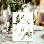 Tropiskt vattenfärgsblad Guld Ram Bröllop Bordsnummer<br><div class="desc">Det här bordsnumret i bröllop har en grönt av tropisk vall,  handflatan träd löv,  banan löv med en ram av diamant guld. Det är perfekt för en strand-,  sommar- eller destinationsbröllop. >>>> Checka ut hela samlingen >>> https://www.zazzle.com/collections/tropical_foliage_gold_collection-119316977990783186</div>