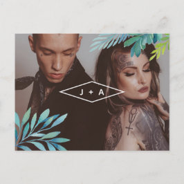 Tropiskt vattenfärgsblad Spara datumet Meddelande Vykort