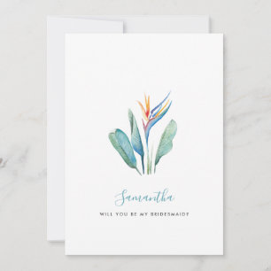 Tropiskt vattenfärgsblomsterkort för Bridesmaid Julkort