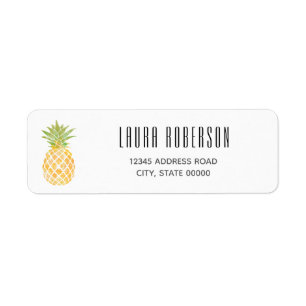 Tropiskt vattenfärgsfärgad Gult Grönt Ananas Stenc Returadress Etikett