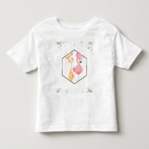 Tropiskt vattenfärgsflamingo och Giraffe Baby Show T Shirt