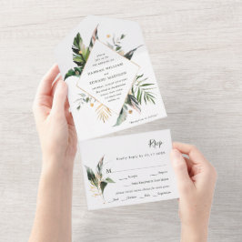 Tropiskt vattenfärgsflytande Foliage Grönt Bröllop