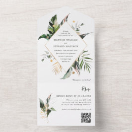 Tropiskt vattenfärgsflytande Grönt Bröllop QR-kod