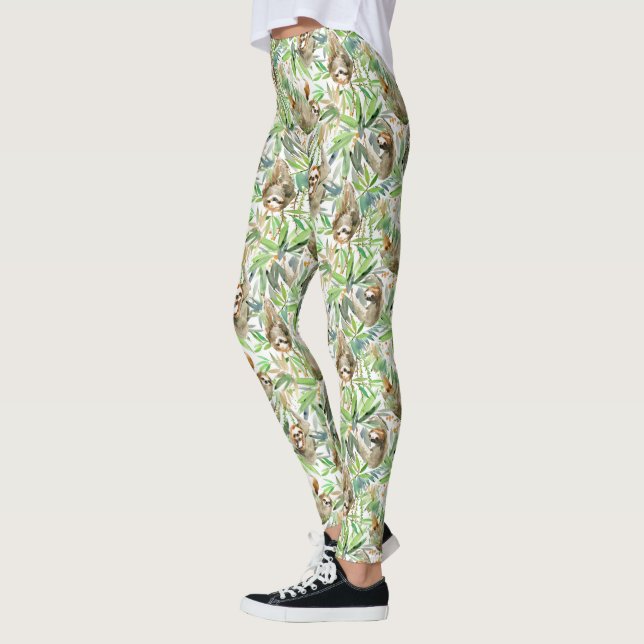 Tropiskt vattenfärgSlothmönster Leggings (Vänster)