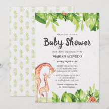 Tropiskt vattenfärgsmeddelande Safari Baby Shower-