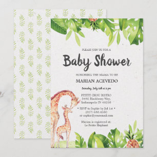 Tropiskt vattenfärgsmeddelande Safari Baby Shower- Inbjudningar