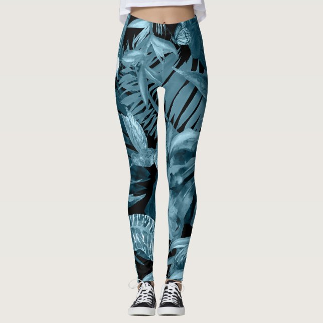 Tropiskt vattenfärgsparadise: Jungle Blommar Leggings (Framsida)