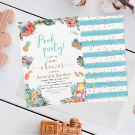 Tropiskt vattenfärgspolsiskt sommarbabyskor inbjudningar