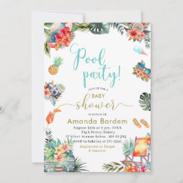 Tropiskt vattenfärgspolsiskt sommarbabyskor inbjudningar