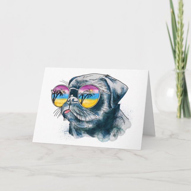 Tropiskt vattenfärgspuppy kort (Framsida)