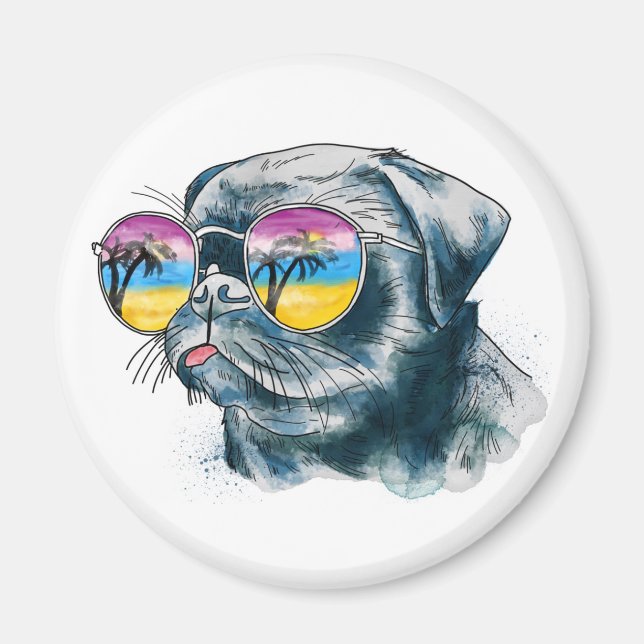 Tropiskt vattenfärgspuppy magnet (Framsidan)