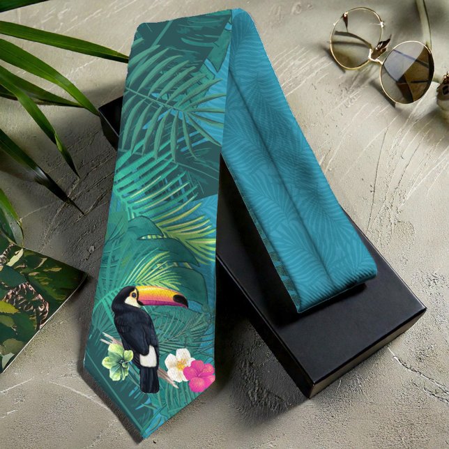 Tropiskt vattenfärgsskikt med Toucan Teal ID577 Slips (Skapare uppladdad)
