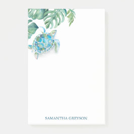 Tropiskt vattenfärgssköldpadda post-it block