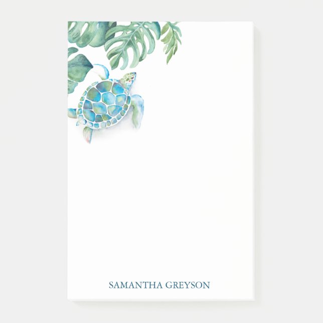 Tropiskt vattenfärgssköldpadda post-it block (Framsida)