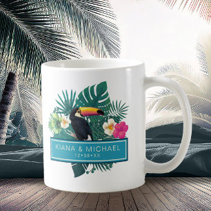 Tropiskt vattenfärgstryck med Bröllop Teal ID577 Kaffemugg