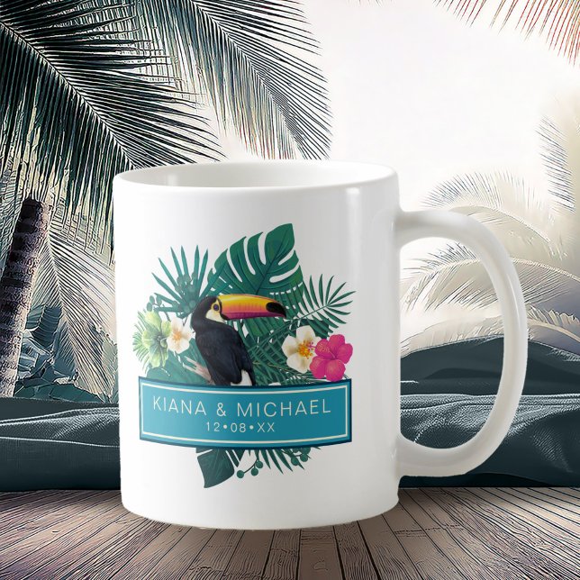 Tropiskt vattenfärgstryck med Bröllop Teal ID577 Kaffemugg (Skapare uppladdad)