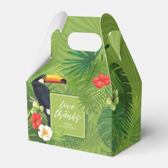 Tropiskt vattenfärgstryck med Bröllop V2 Gr ID577 Presentaskar (Framsidan Sidan)