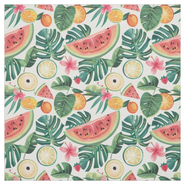 Tropiskt vattenmelon & citrusmönster tyg (Provkarta)