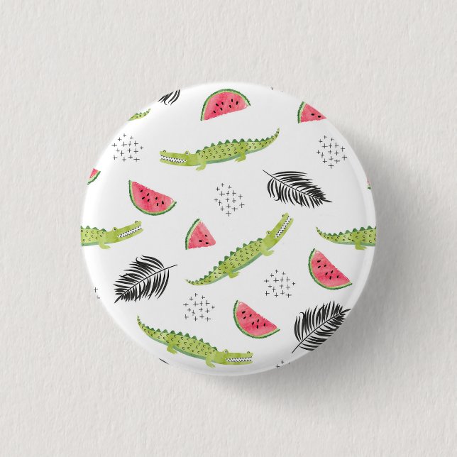 Tropiskt vattenmelon- & krokodilmönster knapp (Framsida)