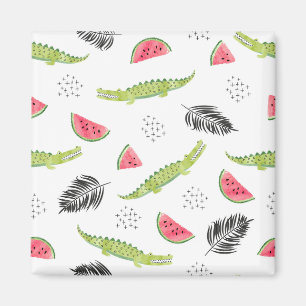 Tropiskt vattenmelon- & krokodilmönster magnet