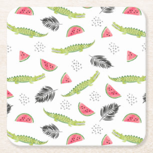 Tropiskt vattenmelon- & krokodilmönster underlägg papper kvadrat