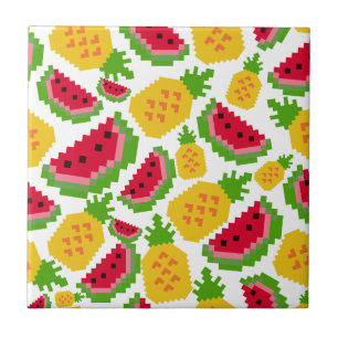 Tropiskt vattenmelon och ananas Pixel Mönster Kakelplatta