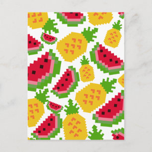 Tropiskt vattenmelon och ananas pixelmönster vykort