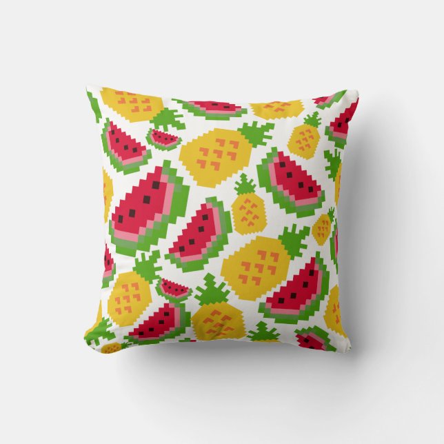 Tropiskt vattenmelon och pineapple pixelmönster kudde (Framsida)