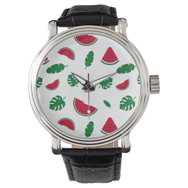 Tropiskt Vattenmelon Sommar Sömlöst Mönster Armbandsur (Framsida)