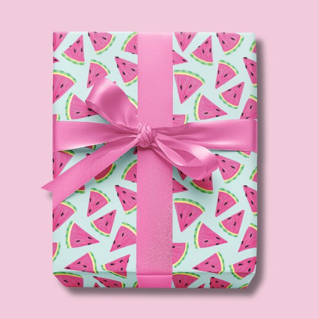 Tropiskt vattenmelonfruktmönster presentpapper (Watermelon wrapping paper (pale turquoise))