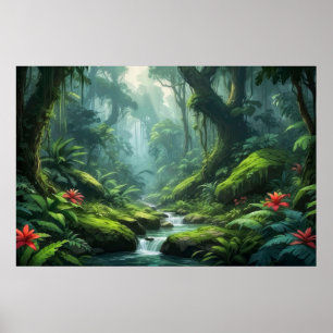 Tropiskt Vibrant Grönt Poster Foliage Rainforest