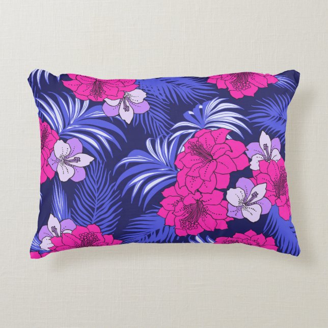 Tropiskt vid rosa och Lila - En smart hibiscus-des Prydnadskudde (Framsidan)