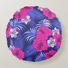 Tropiskt vid rosa och Lila - En smart hibiscus-des Rund Kudde