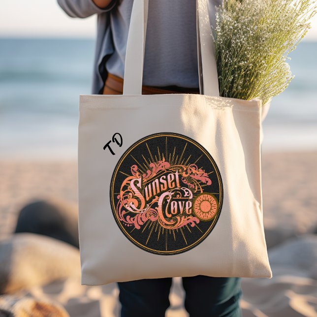Tropiskt Vintage Beach Sunset Cove Tygkasse (Skapare uppladdad)
