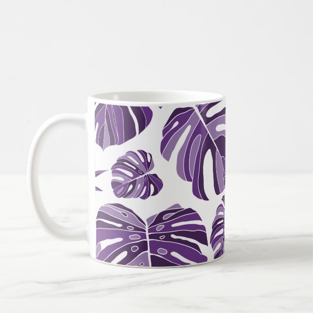 Tropiskt violett monstera löv utan sömn mönster w kaffemugg (Vänster)