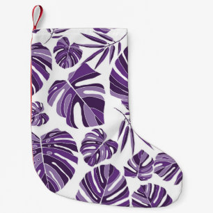 Tropiskt violett monstera löv utan sömn mönster w liten julstrumpa