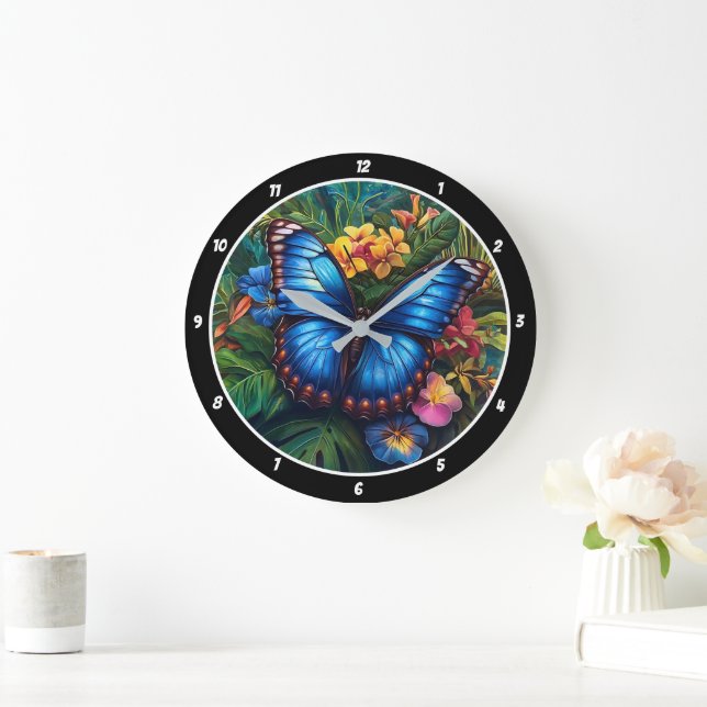 Tropiskt visare" - Blue Butterfly Stor Klocka (Hem)