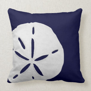 Tropiskt Vita Sand Dollar Navy Blue Beach Coastal Kudde