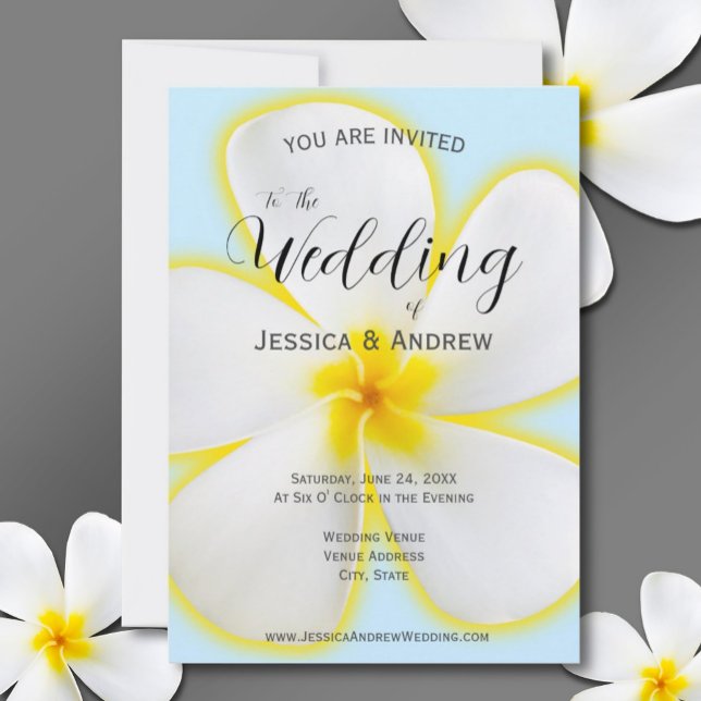 Tropiskt, vitt och Gult Plumeria, Blommigt Bröllop Inbjudningar (Skapare uppladdad)